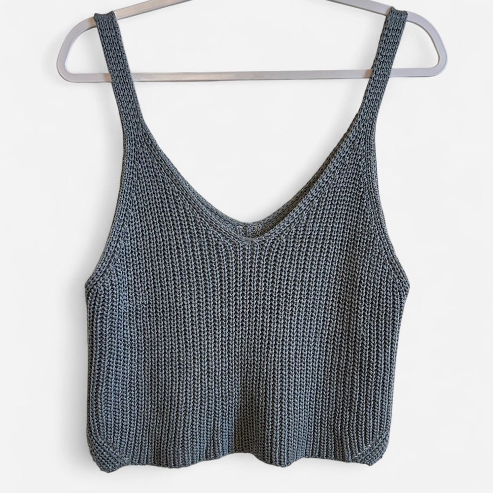 Wishlist Grayish/Blue Knit Crop Tank Top (Size M)